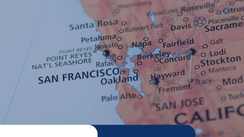 Map of US west coast, specifically zoomed into San Francisco.
