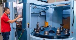 A viant employee working with a machine for metal processing