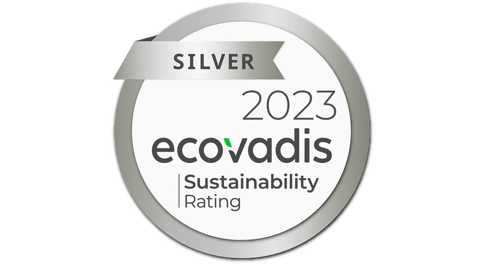 Ecovadis 2023 silver sustainability rating award logo.
