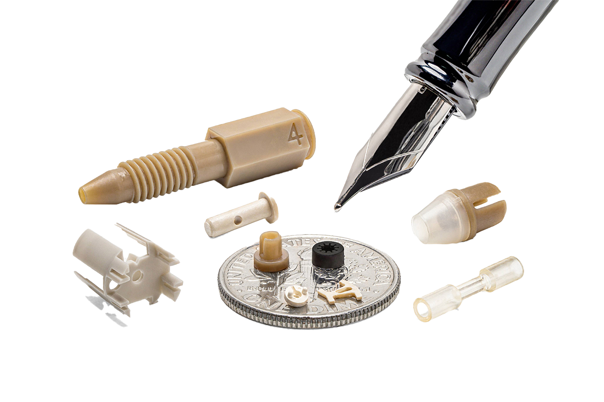 a collage of micro-molding plastics